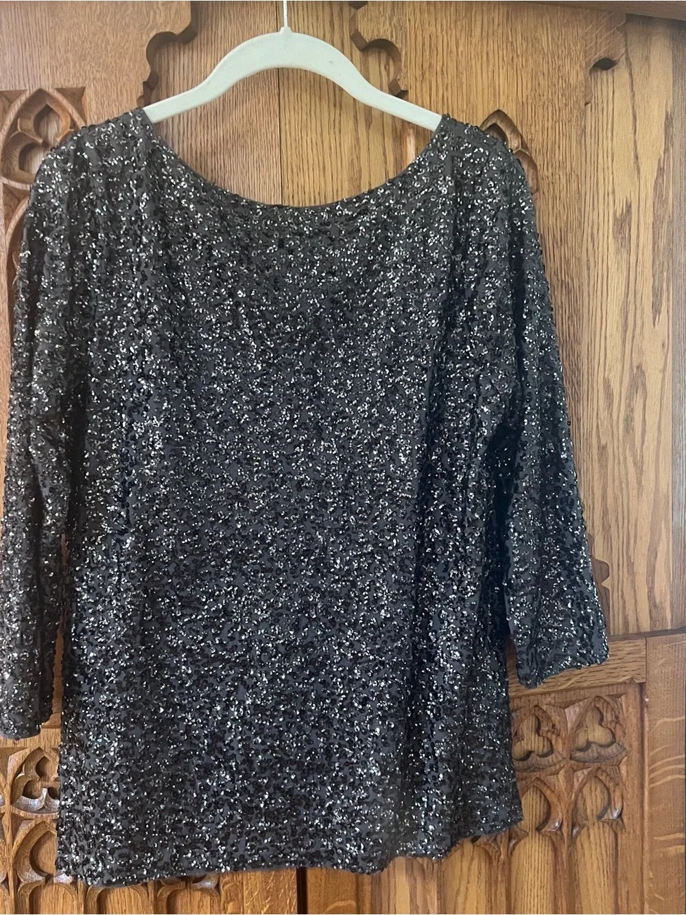 J. Crew Black Sequin Scoop Neck Top - Picture 3 of 3